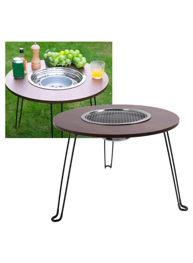 طقم طاولة شواء، أرجل دائرية قابلة للطي، شواية فحم، طاولة موقد، متعددة الوظائف، قابلة للطي، طاولة شواء وحفرة نار للطهي في الهواء الطلق والنزهات - Image 1